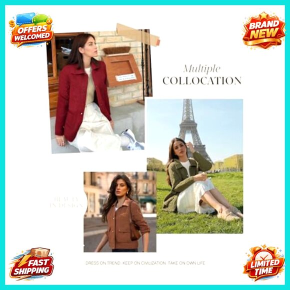 Casual Jacquard Shacket Jacket Long Sleeve Button Down Collared Loose Fit - Picture 5 of 7